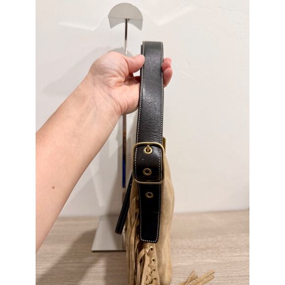 Coach Brooklyn 39 Suede Fringe Trim Shoulder Handbag Beige - Picture 6 of 13